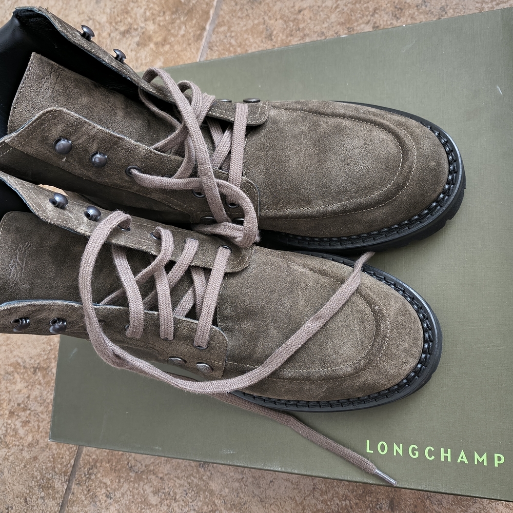 Longchamp Khaki Suede Boots with Minimalist Design